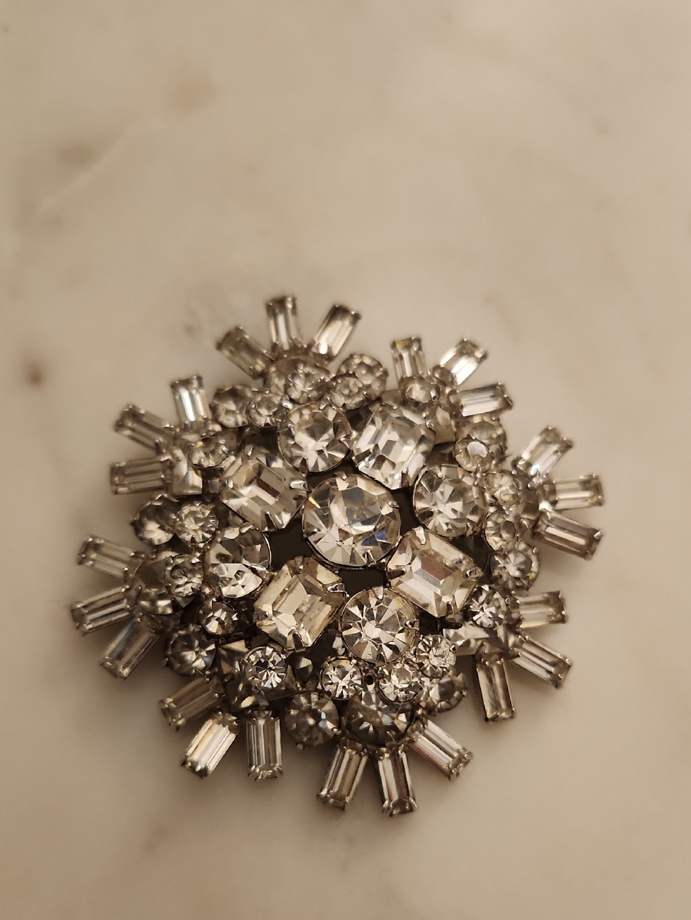 Vintage Silver Clear Rhinestone Crystal Cluster Brooch Pin